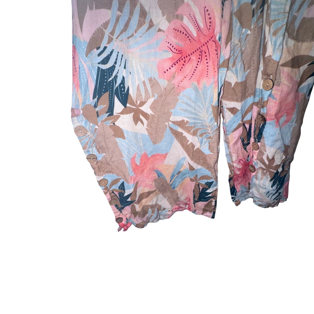 Puro Lino Italian Linen Tropical Floral Wide Leg Jumpsuit Pockets Resortwear - Picture 7 of 9
